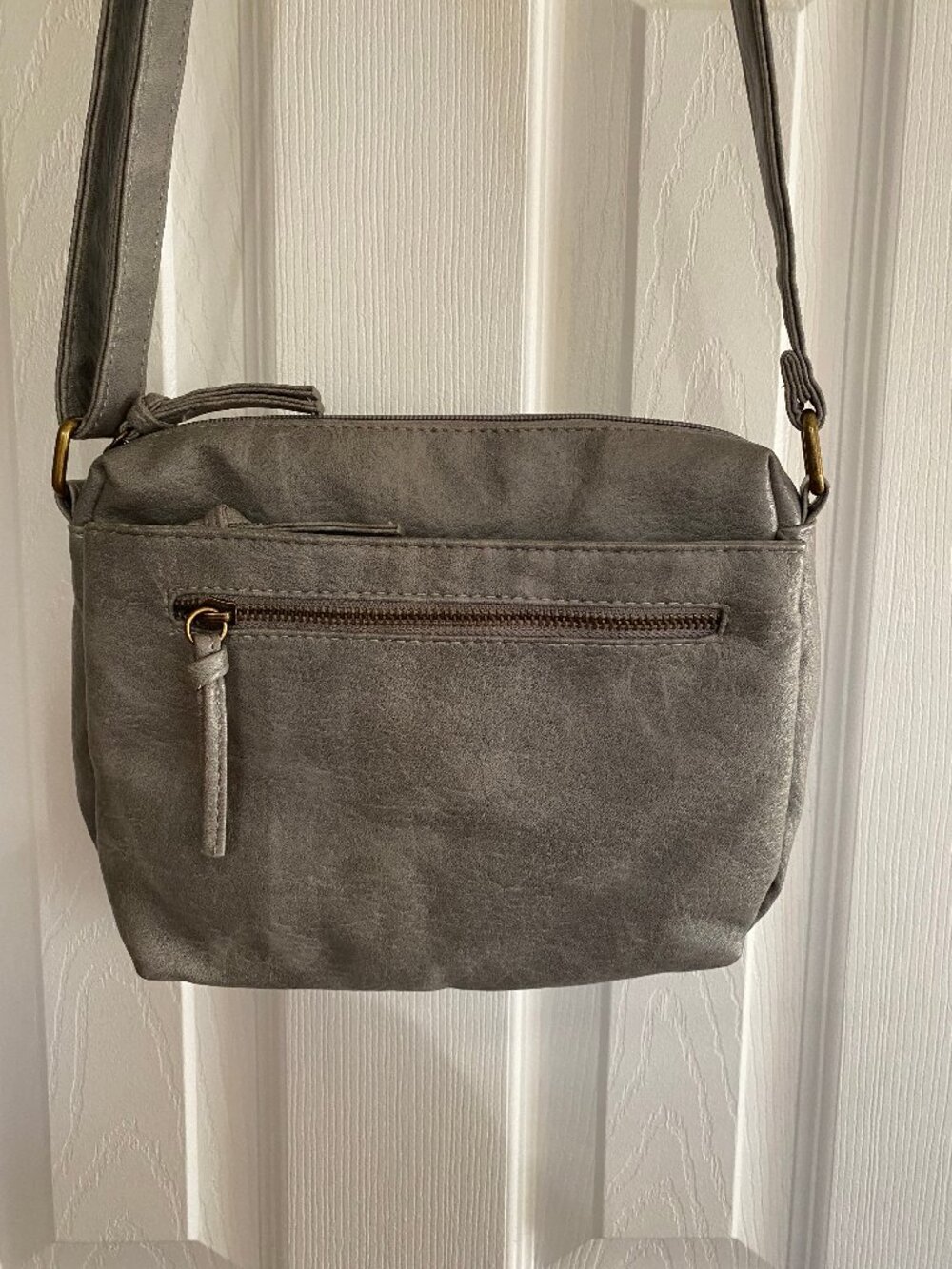 Essex Lane Charcoal Grey Multi-Zip Faux Leather Crossbody Purse